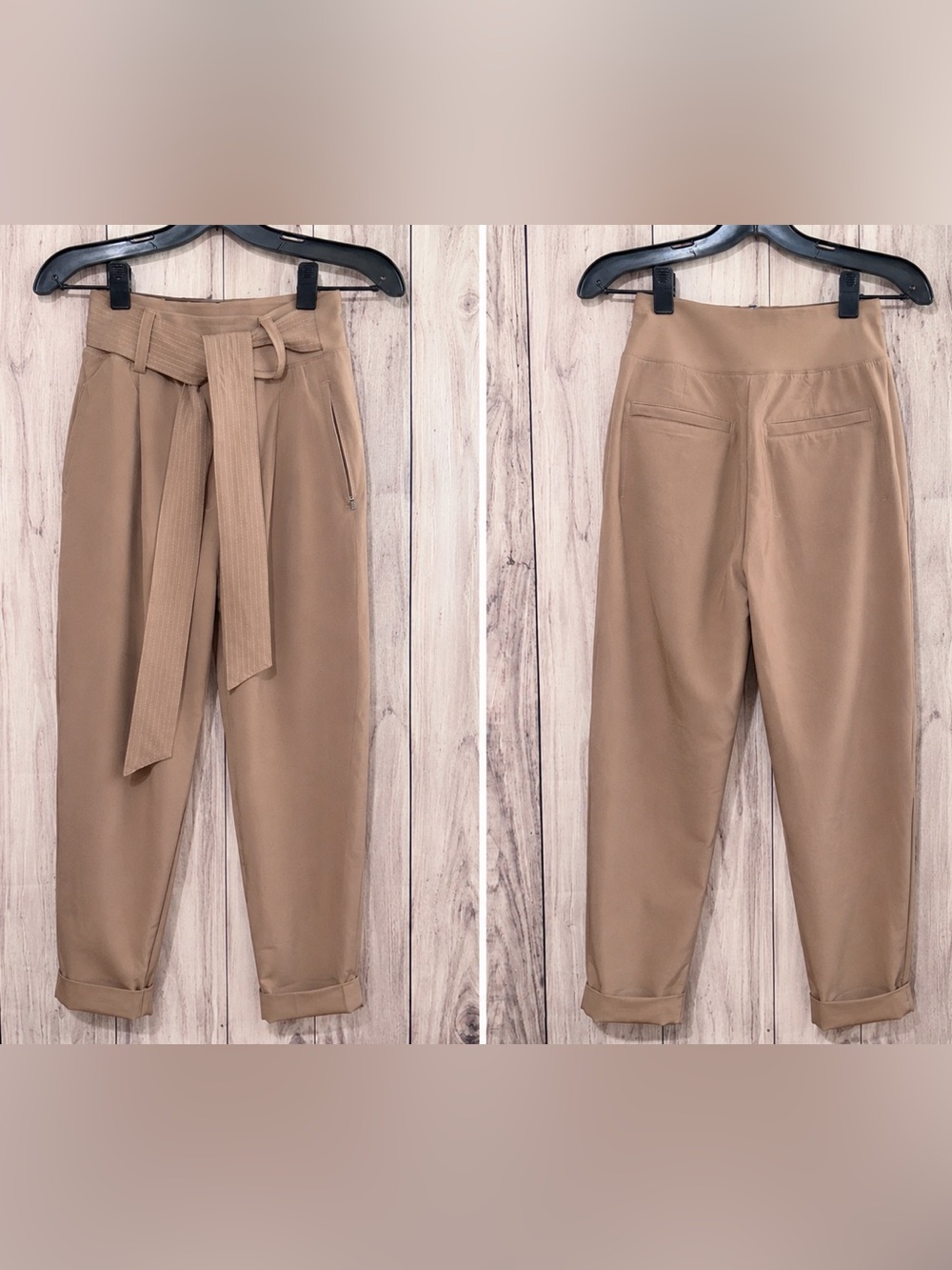Athleta Cardiff Pant Size 0 Taupe High Rise Belted Tapered Travel Career Pants